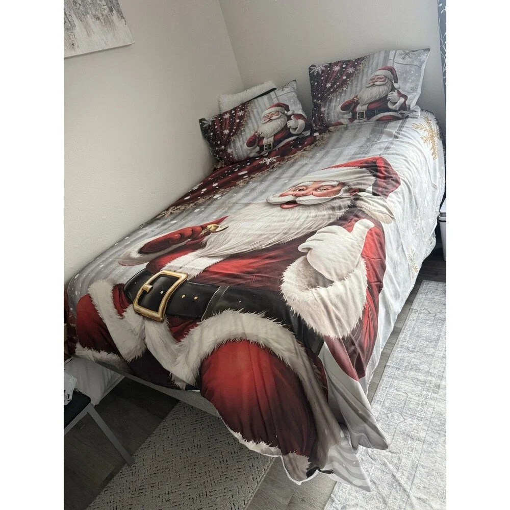 3-Pcs Santa Claus Bedding Set, Holiday Theme Digital Printed Quilt Cover Pillowc
